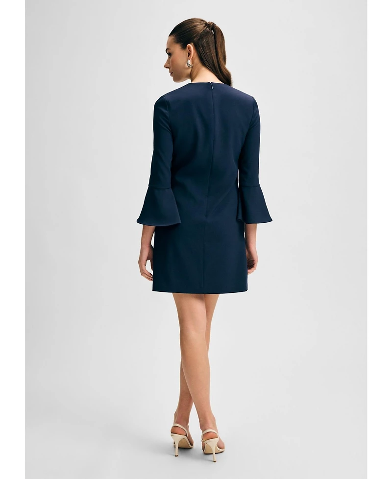 Isaac Mizrahi Women's V-Neck Dress with Flare Hem Sleeve