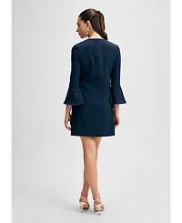 Isaac Mizrahi Women's V-Neck Dress with Flare Hem Sleeve