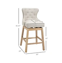 Set of 2, 30 Inch Swivel Bar Stools with Nailhead Trim & Rubberwood Legs-The Pop Home