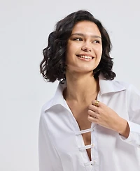 Reistor Women's Crisp Details Button-down Shirt White