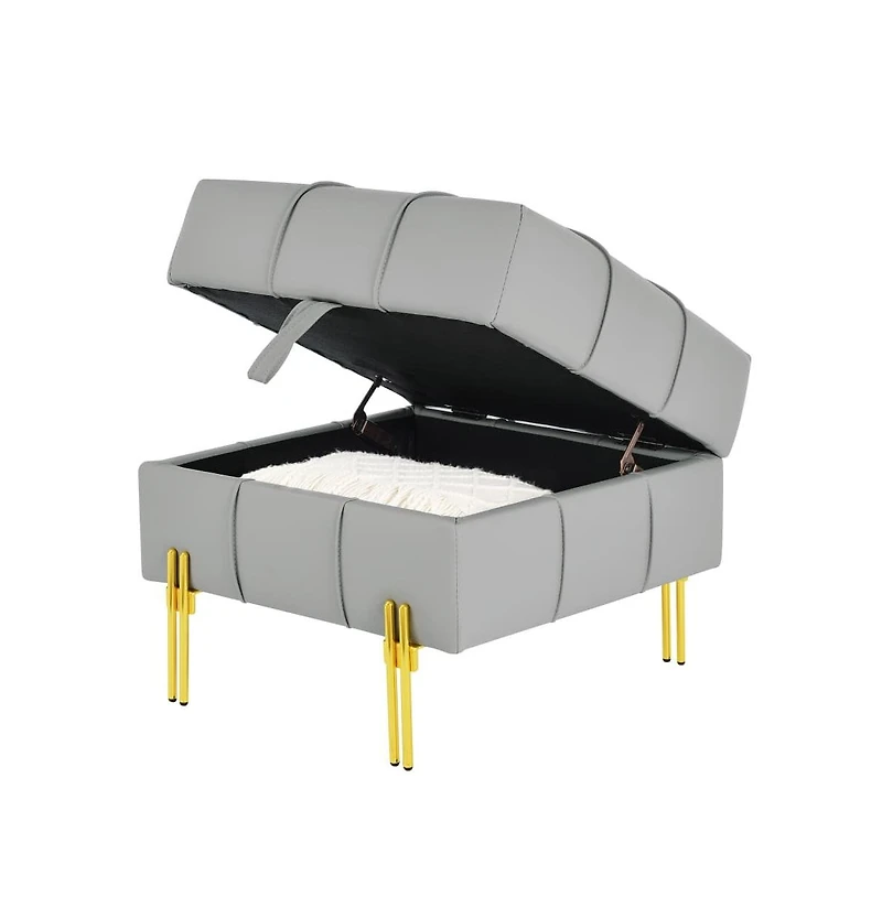 Anti-Scratch Pu Leather Storage Ottoman, Upholstered Footstool with Gold Stainless Steel Legs for Bedroom or Living Room-The Pop Home