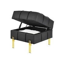 Anti-Scratch Leather Storage Ottoman Pet Friendly Upholstered Bench with Golden Stainless Steel Legs for Entryway Bedroom or Living Room-The Pop Home
