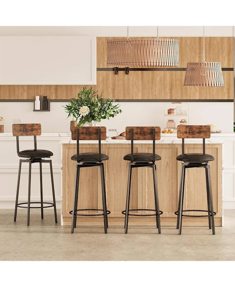 Bar Stools Set of 4, Wider Base Pu Upholstered Swivel Barstools