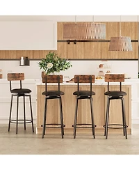 Bar Stools Set of 4, Wider Base Pu Upholstered Swivel Barstools