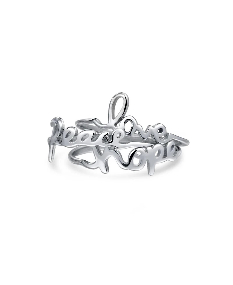 Bling Jewelry Set of 3 Inspirational Words Peace Love Hope Ring Set Sterling Silver