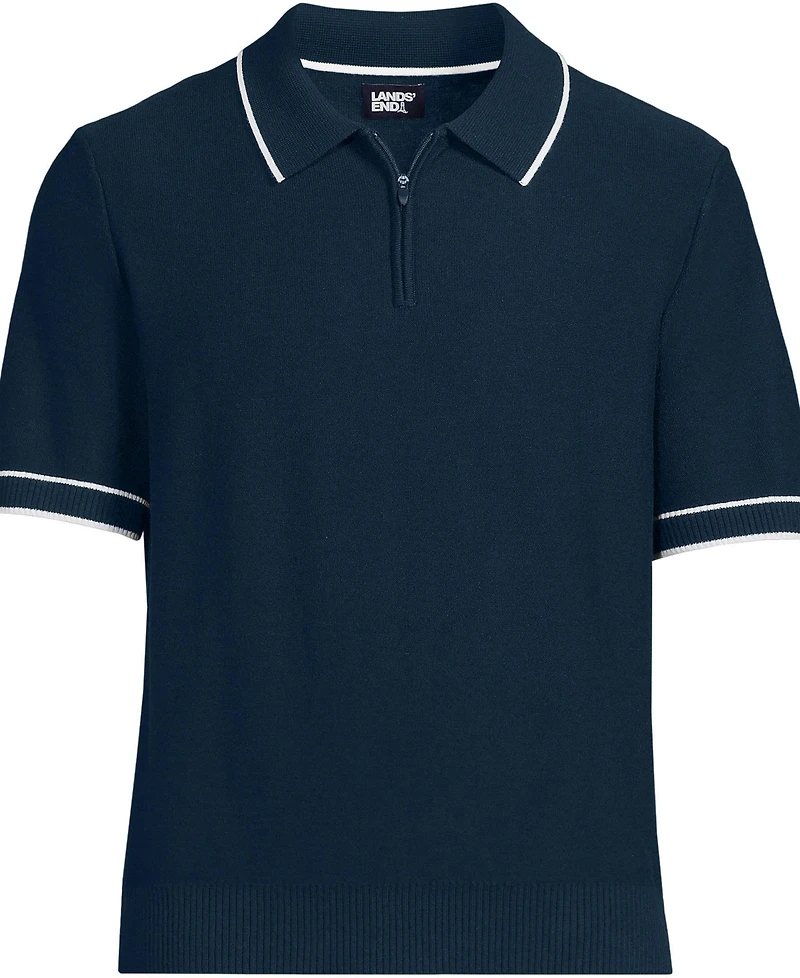 Lands' End Men's Short Sleeve Cooling Zip Sweater Polo
