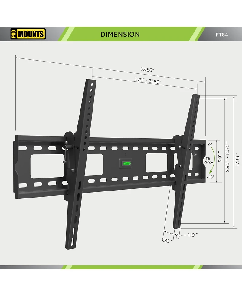 ProMounts Tilting Tv Wall Mount For 50" to 92" TVs Holds Up to 165lbs