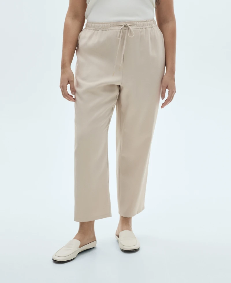Mango Women's Elastic Waist Flowy Trouser Pants