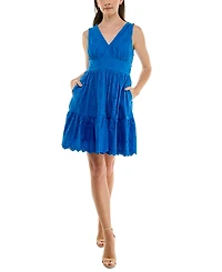 Taylor Women's Eyelet-Embroidered Tiered Fit & Flare Dress