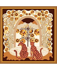 Jessie Zhao New York Double Sided Wool Silk Scarf Of Leopards With Floral Fountain