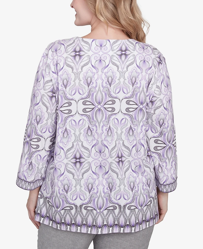 Alfred Dunner Plus Crystal Springs Border Square Neck Top