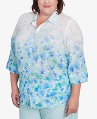 Alfred Dunner Plus Size St. Thomas Border Floral Button Down Top