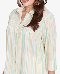 Alfred Dunner Plus Size Rise and Shine Sunny Stripes Button Down Top