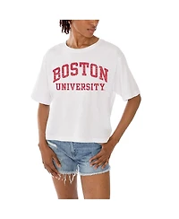 Gameday Couture Women's White Boston University Claim To Fame Boxy Cropped T-Shirt