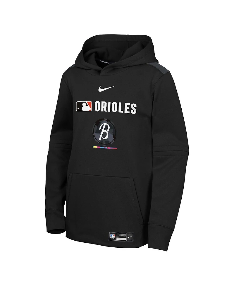 Nike Big Boys and Girls Black Baltimore Orioles City Connect Authentic Collection Performance Pullover Hoodie