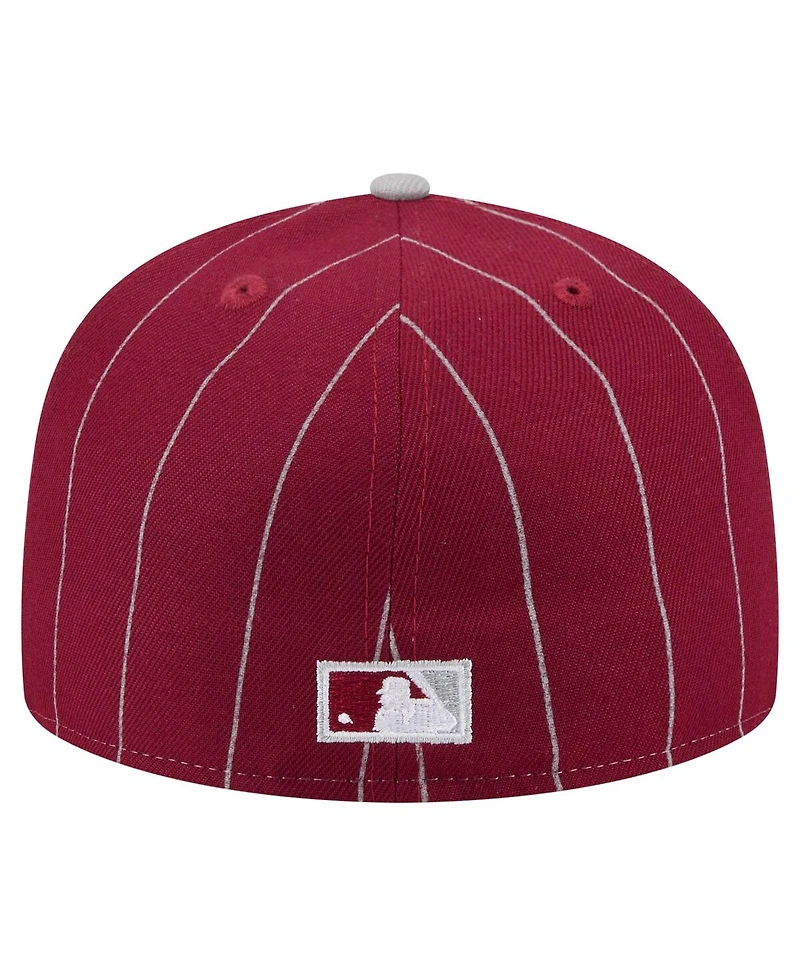 New Era Men's Dark Red Philadelphia Phillies Pinstripe 59FIFTY Fitted Hat