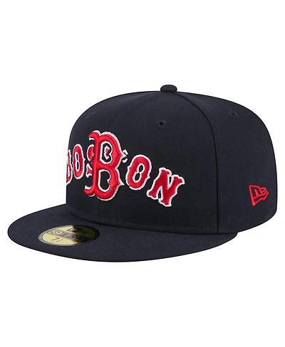 New Era Men's Navy Boston Red Sox Overlap 59FIFTY Fitted Hat