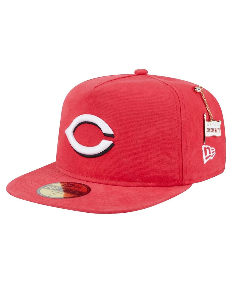 New Era Men's Red Cincinnati Reds Championship Side Flag A-Frame 59FIFTY Fitted Hat