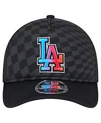 New Era Men's Black Los Angeles Dodgers Gradient 9FORTY A-Frame M-Crown Trucker Adjustable Hat