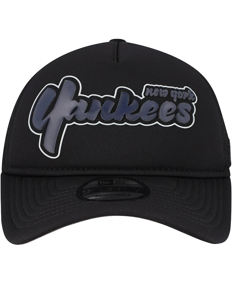 New Era Men's Black New York Yankees Retro Bold A-Frame Trucker 9FORTY Adjustable Hat