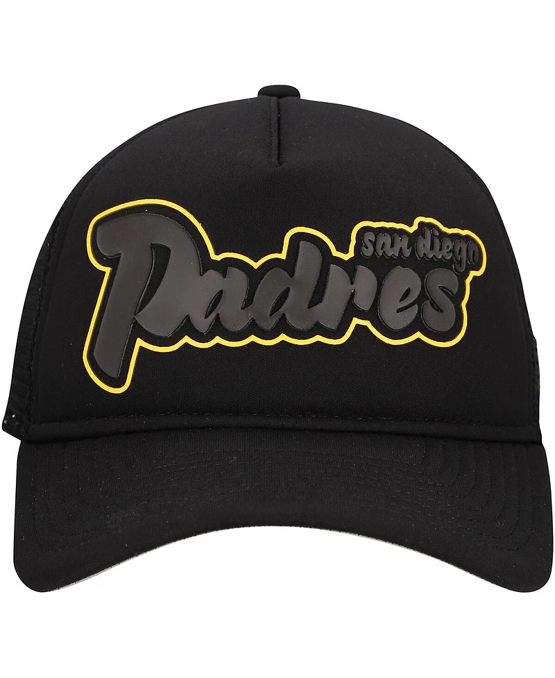 New Era Men's Black San Diego Padres Retro Bold A-Frame Trucker 9FORTY Adjustable Hat