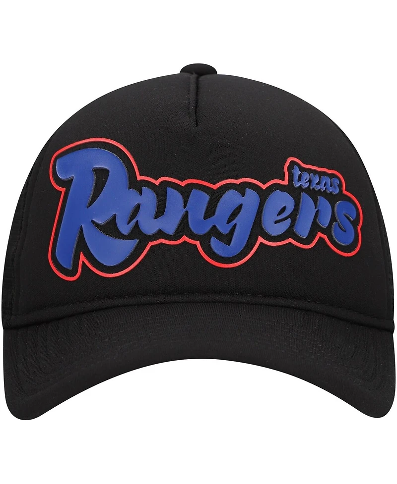 New Era Men's Black Texas Rangers Retro Bold A-Frame Trucker 9FORTY Adjustable Hat