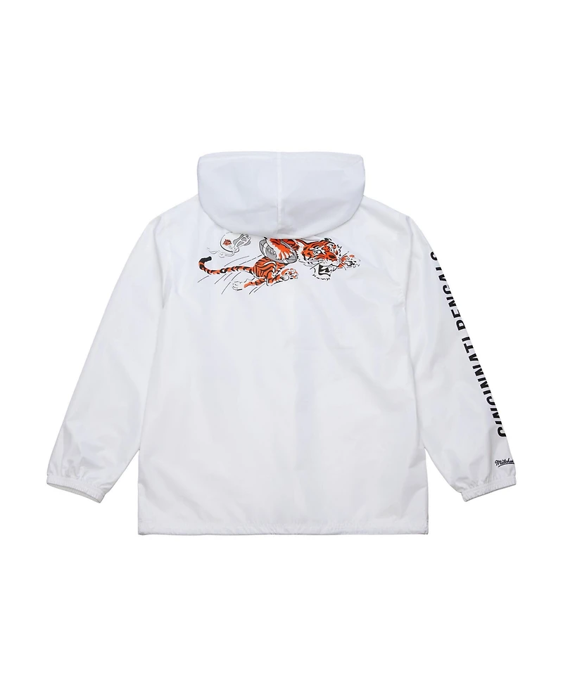 Mitchell & Ness Men's White Cincinnati Bengals Vintage Logo Coaches Full-Snap Hoodie Jacket
