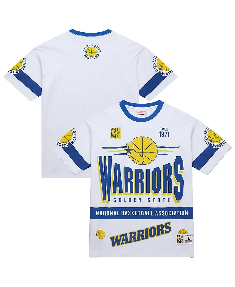 Mitchell & Ness Men's and Women's White Golden State Warriors Hardwood Classics Vintage Team Origins Premium T-Shirt