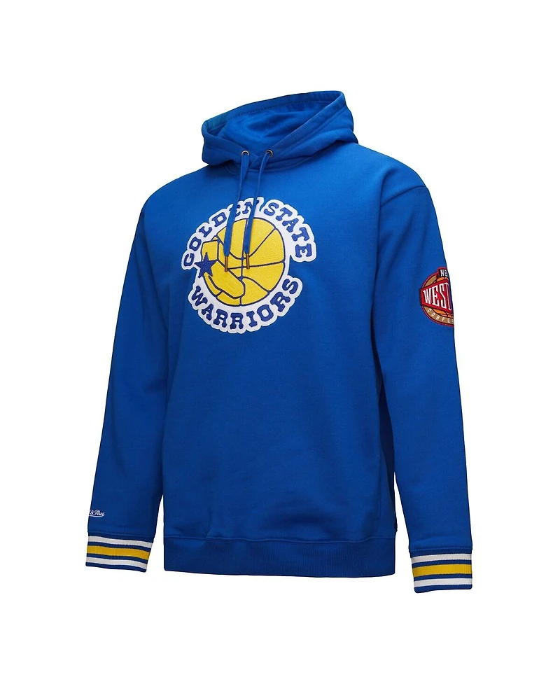 Mitchell & Ness Men's Royal Golden State Warriors Chainstitch Applique Vintage Heavyweight Pullover Hoodie