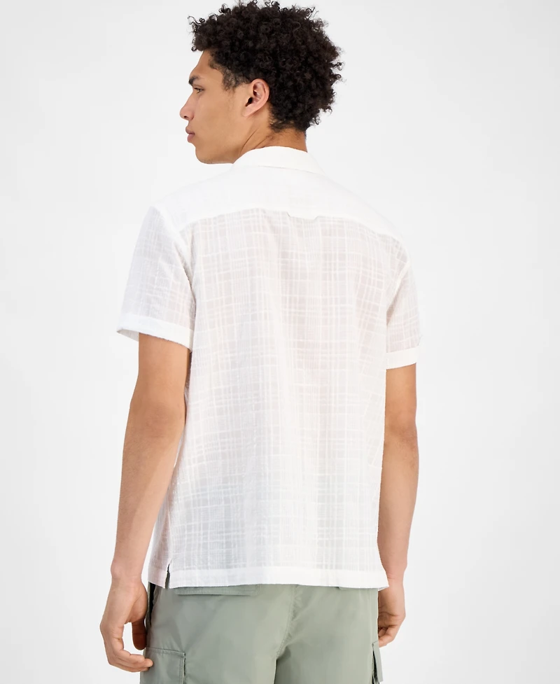 Sun + Stone Men's Chase Short Sleeve Textured Button-Front Camp Shirt, Exclusively at Macy's