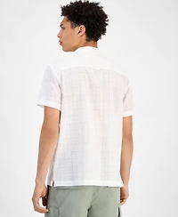 Sun + Stone Men's Chase Short Sleeve Textured Button-Front Camp Shirt, Exclusively at Macy's