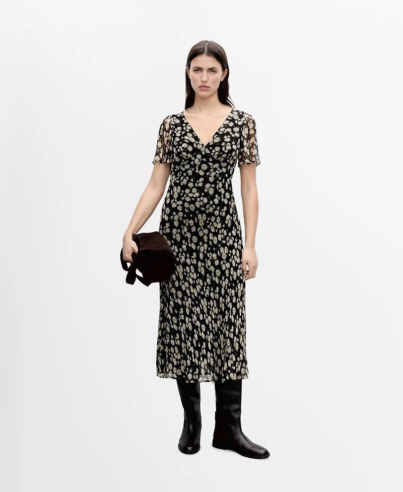 Mango Women's Floral Print Straight Midi Dress