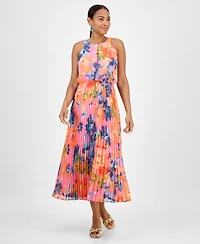 Robbie Bee Petite Printed Sleeveless Pleat-Skirt Maxi Dress