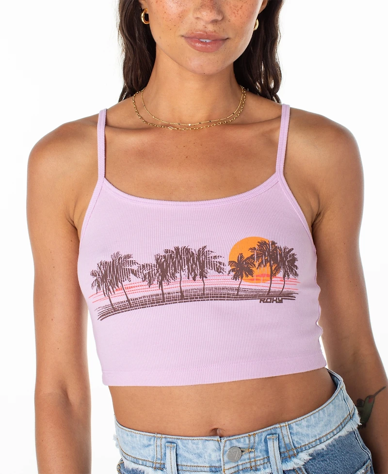 Roxy Juniors' Palm Stripe Graphic Cropped Tank Top