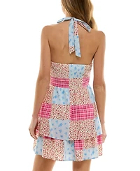 Juniors' Patchwork Halter Mini Dress