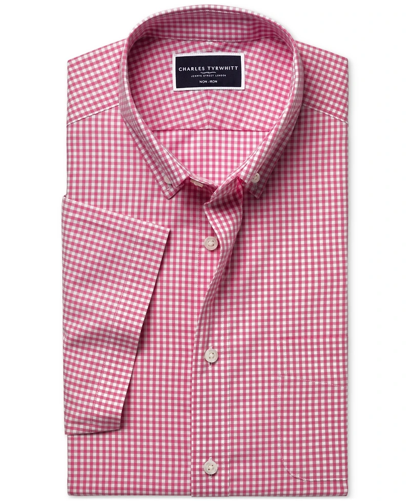 Charles Tyrwhitt Men's Slim Fit Short Sleeve Wrinkle-Resistant Button-Down Shirt