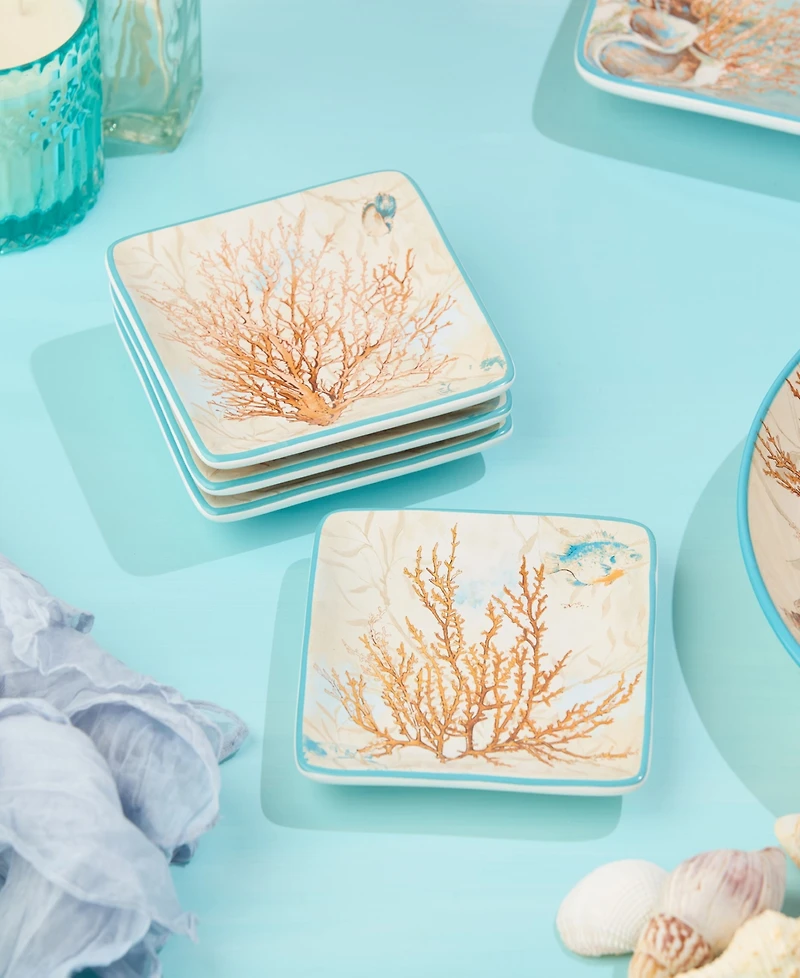 Certified International Escape to the Sea Canape 4-Pc. Plates, Service For 4