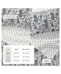 Linery & Co. Cotton Stitched Reversible Coastal 3 Piece Quilt and Sham Set - Pineapple grove