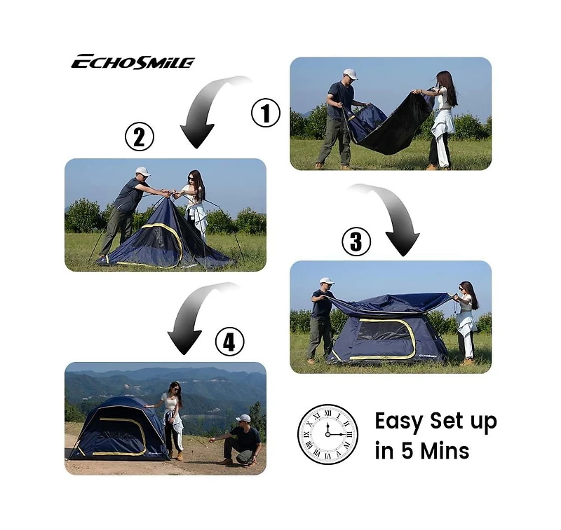 EchoSmile Camping Tent 2 Person, Waterproof Windproof Double Layer with Rainfly, Easy Setup for Backpacking, Hiking, Mountaineering, Outdoor