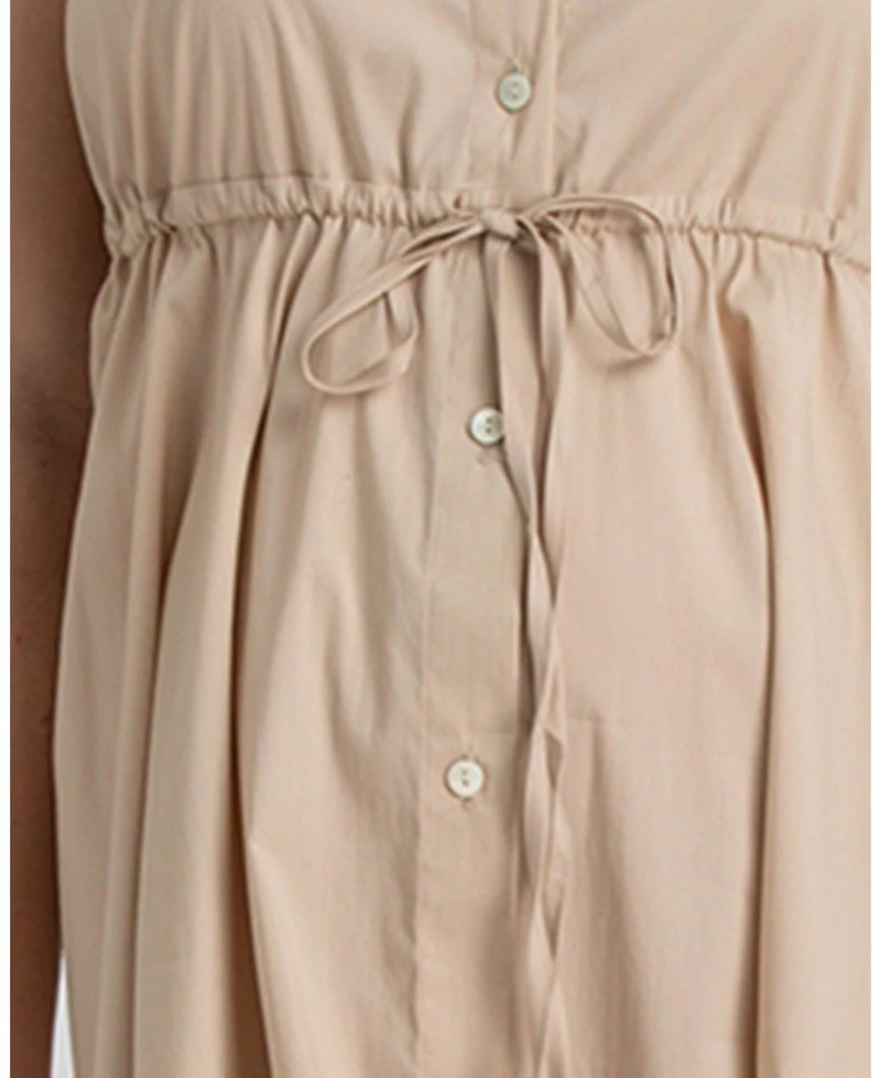 Pietro Brunelli Maternity Poplin Nursing Friendly Button-Front Drawstring Viola Shirt Dress