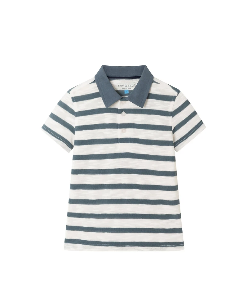 Andy & Evan Toddler Boys Toddler/Child Navy Striped Textured Polo