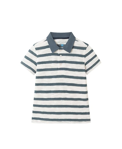 Andy & Evan Toddler Boys Toddler/Child Navy Striped Textured Polo
