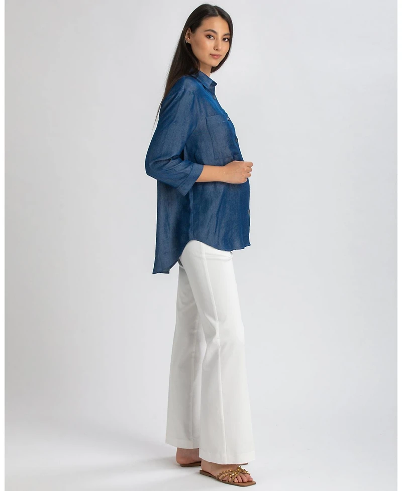 Pietro Brunelli Maternity 3/4 Sleeve Chambray-look Viscose Erica Blouse