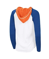 G-iii 4Her by Carl Banks Women's White/Blue Edmonton Oilers Vip Raglan Long Sleeve Hoodie T-Shirt