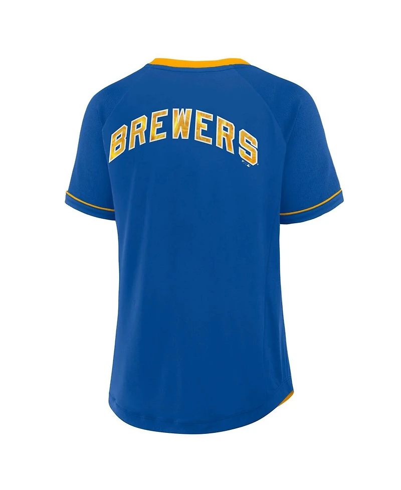 Fanatics Women's Royal Milwaukee Brewers Cooperstown Collection League Diva Raglan V-Neck T-Shirt