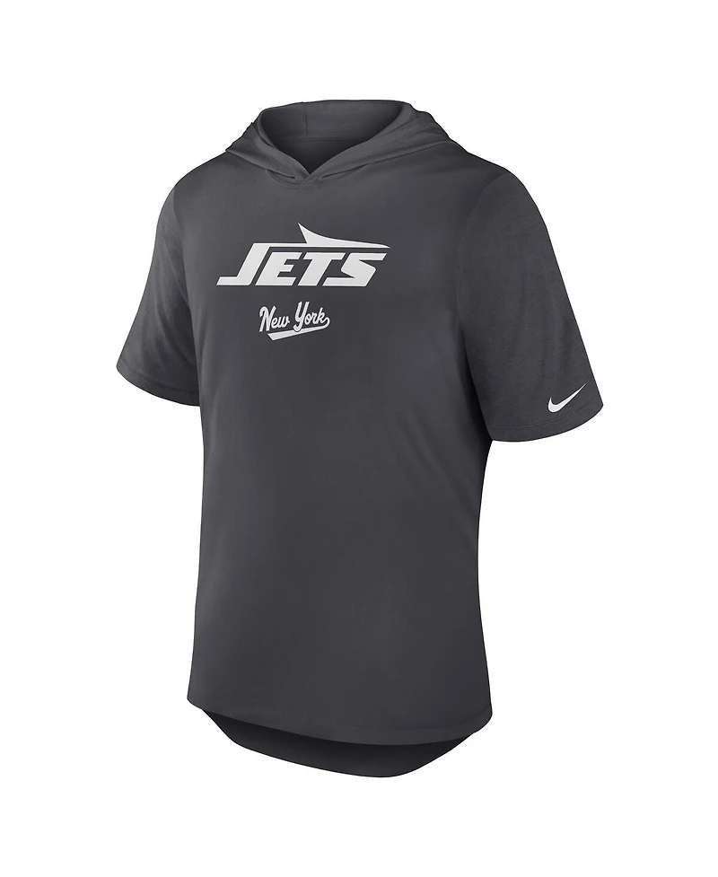Nike Men's Anthracite New York Jets Tri-Blend Performance Hoodie T-Shirt