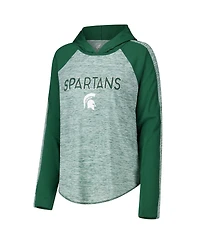 G-iii 4Her by Carl Banks Women's Green Michigan State Spartans Underdog Bling Raglan Long Sleeve Hoodie T-Shirt