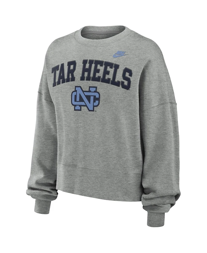 Nike Women's Heather Gray North Carolina Tar Heels Legacy Fleece Classic Arch Oversized Cropped Tackle Twill Sweatshirt