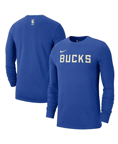 Nike Men's Royal Milwaukee Bucks 2024/25 City Edition Essential Logo Long Sleeve T-Shirt