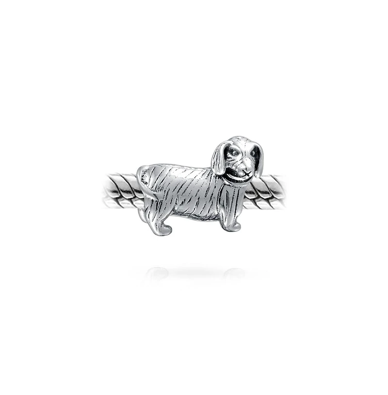 Bling Jewelry Pet Animal Lover Dachshund Hot Small Breed Dog Puppy Charm Bead Oxidized .925 Sterling Silver